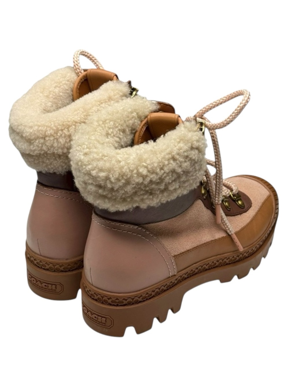 Coach 𒀭 Talia Chic Lug Sole Shearling Lined Bootie 𒀭Camel Pink Blush 𒀭 6M 𒀭 - Picture 4 of 16
